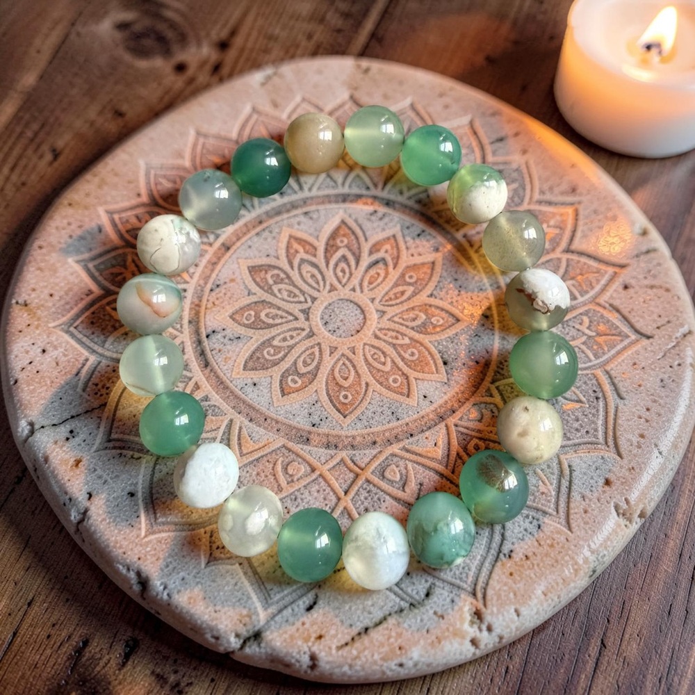10mm Green flower Agate Bracelet 💚